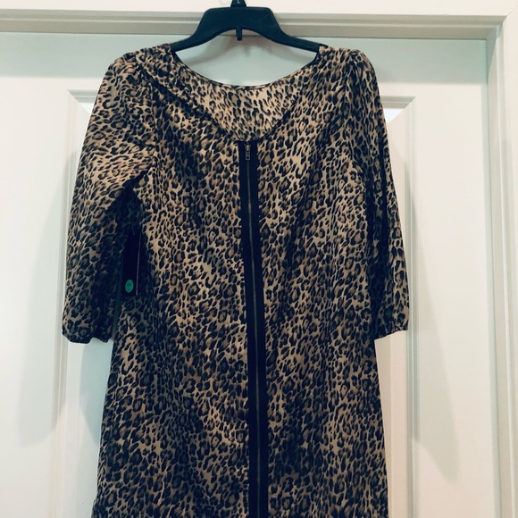 Tacera Leopard 3/4 Sleeve Dress size-S NWT  black zipper detail - Picture 5 of 6